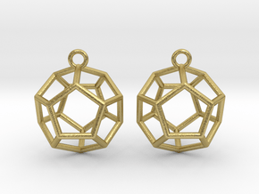 Dodecahedron Earrings in Natural Brass