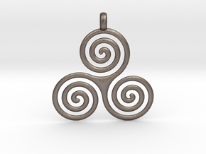 TRIPLE SPIRAL Symbolic Jewelry Pendant in Polished Bronzed Silver Steel