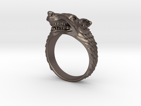 Size 9 Direwolf Ring in Polished Bronzed Silver Steel