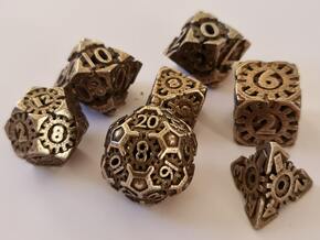 Steampunk polyhedral dice set hollow with decader in Polished Bronzed-Silver Steel