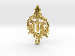 Grape vine radiant halo cross necklace pendant. in Polished Brass