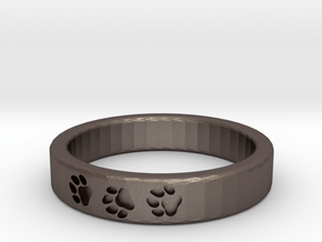 Paw Print Ring (Size 7) in Polished Bronzed-Silver Steel