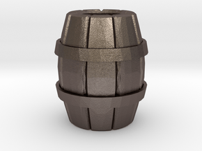 One Wooden Barrel in Polished Bronzed Silver Steel