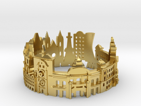 Prague Skyline - Cityscape Ring in Polished Brass: 8 / 56.75