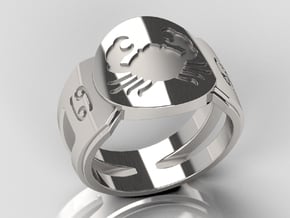 Cancer Signet Ring Lite in Polished Silver: 10 / 61.5