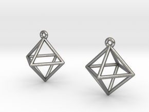 Octahedron Earrings in Natural Silver