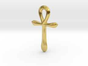 Ankh pendant, simple (Au, Ag, Pt, Bronze, Brass) in Polished Brass: Extra Small