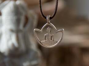 Buddha in Lotus - Amulet in Polished Bronzed-Silver Steel
