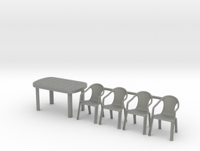 Table and Plastic Chairs 01. 1:35 Scale in Gray PA12