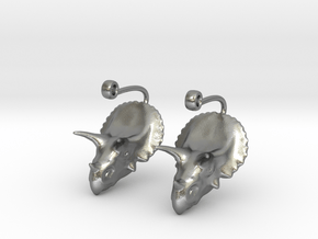 Triceratops Head earrings in Natural Silver