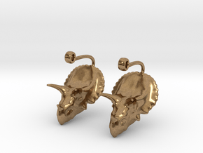 Triceratops Head earrings in Natural Brass