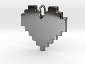   Pixel Heart Pendant in Fine Detail Polished Silver