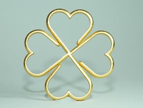 Clover Heart Necklace Pendant in Polished Gold Steel