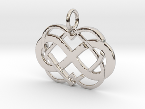 Double Infinity Heart Polyamory Pendant in Rhodium Plated Brass