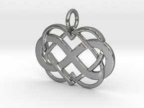 Double Infinity Heart Polyamory Pendant in Natural Silver