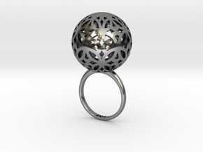 BRIDGE RING . SMALL in Fine Detail Polished Silver: 5 / 49