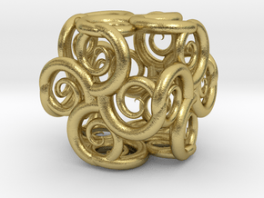 Spiral Fractal Cube in Natural Brass: Extra Small
