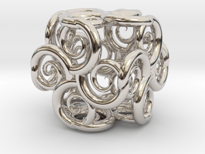Spiral Fractal Cube in Rhodium Plated Brass: Extra Small