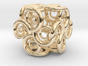 Spiral Fractal Cube in 14k Gold Plated Brass: Extra Small
