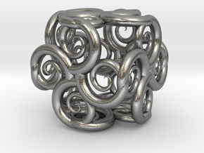 Spiral Fractal Cube in Natural Silver: Extra Small