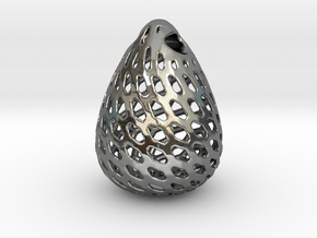 Big Patterned Egg Pendant - Metallic Material in Fine Detail Polished Silver