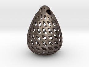 Big Patterned Egg Pendant - Metallic Material in Polished Bronzed Silver Steel