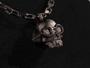 Steampunk Skull Pendant in Polished Bronzed Silver Steel