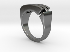 Large three lines Seal [sizable ring] in Polished Silver
