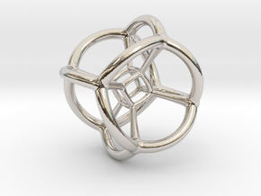 4d Tesseract Bead - Multidimensional Math Art Pend in Rhodium Plated Brass