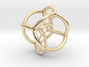 4d Tesseract Bead - Multidimensional Math Art Pend in 14K Yellow Gold