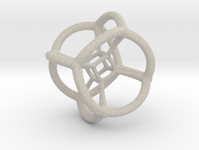 4d Tesseract Bead - Multidimensional Math Art Pend in Natural Sandstone