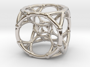 4d Polytope Bead - Multidimensional Math Art Penda in Rhodium Plated Brass