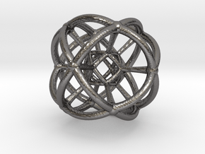 4d Geometric Bead - Hypersphere Math Art Pendant 3 in Polished Nickel Steel