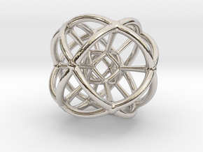 4d Geometric Bead - Hypersphere Math Art Pendant 3 in Rhodium Plated Brass