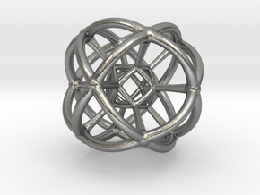 4d Geometric Bead - Hypersphere Math Art Pendant 3 in Natural Silver