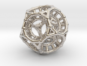 4d Polytope Bead - Non-Euclidean Math Art Pendant  in Rhodium Plated Brass