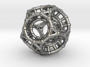 4d Polytope Bead - Non-Euclidean Math Art Pendant  in Natural Silver