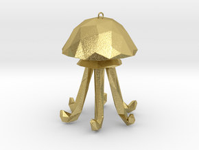 Jellyfish - Nautical Charm Faceted  3D Pendant  in Natural Brass