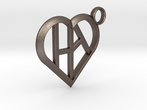 Heart of love keychain [customizable] in Polished Bronzed Silver Steel