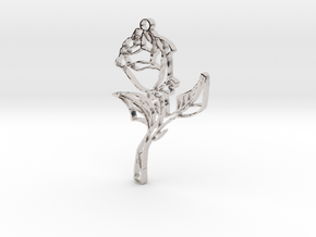Glass Rose Necklace Pendant in Platinum