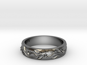 AB053 Floral Band in Fine Detail Polished Silver