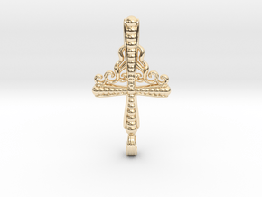 Small Black Steel Cross Pendant Jewelry in 14K Yellow Gold