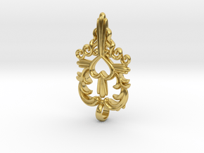 Cross Jewelry Swedish Folk Art Kurbits Pendant  in Polished Brass