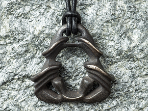  Samurai Japanese warrior leather cord pendant  in Polished and Bronzed Black Steel