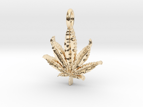 Cannabis Leaf Pendant in 14K Yellow Gold