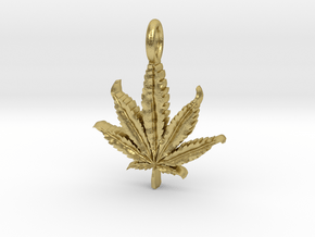 Cannabis Leaf Pendant in Natural Brass