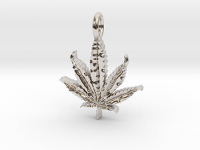 Cannabis Leaf Pendant in Rhodium Plated Brass