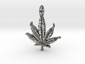 Cannabis Leaf Pendant in Polished Silver
