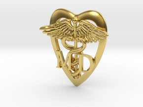 Medical Symbol MD Heart Lapel Pin in Polished Brass