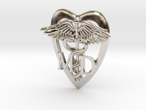 Medical Symbol MD Heart Lapel Pin in Rhodium Plated Brass